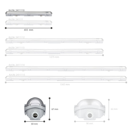 Feuchtigkeitsbeständige LED-Leuchte, 900 Lumen, 9 W, Kaltweiß (4000 K), Schutzart IP65, 60 cm, 4 Stück