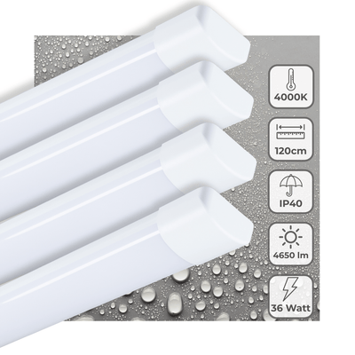 LED-Lichtleiste 4650 Lumen – 36 W – Kaltweiß 4000 K – 120 cm – Schutzart IP40 – 4er-Pack