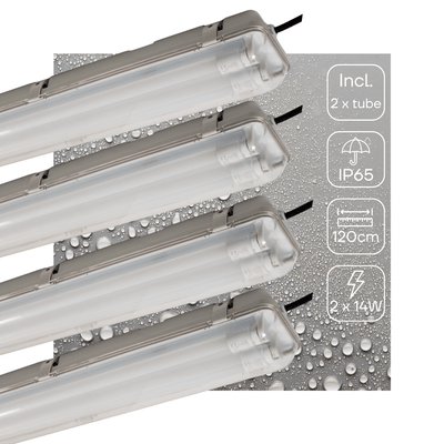 Apparecchio LED con sensore 4200 lumen - 28W - Bianco freddo 4000K - 120cm - IP65 - Sensore PIR e di luminosità diurna - 4 pezzi