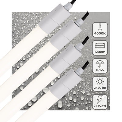 LED TL Armatuur 2420 lumen - 21W - Koelwit 4000K - 120cm - IP65 Waterdicht - IK06 - 4 stuks