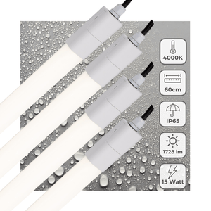 LED Vochtbestendig armatuur 1725 lumen - 15W - Koelwit 4000K - IP65 - 60cm - 4 stuks