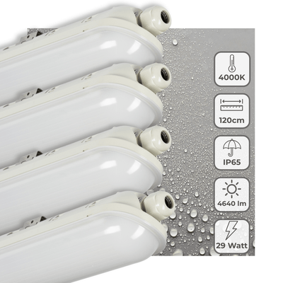 Luminaire LED TL 4640 lumens - 29W - Blanc froid 4000K - IP65 étanche - 120cm - 4 pièces