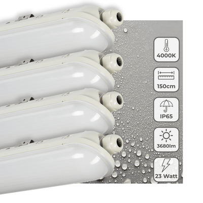 LED-Leuchte TL Fixture Pro, 3680 Lumen, 23 W, Kaltweiß (4000 K), 150 cm, IP65 wasserdicht, IK08 stoßfest, verbindbar, 4 Stück