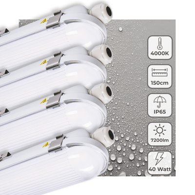 LED-Leuchte TL, 7200 Lumen, 40 W, Kaltweiß, IP65 wasserdicht, 150 cm, 4er-Pack