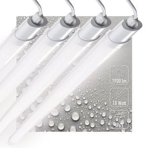 LED-TL-Leuchte, 1900 Lumen, 18 W, Kaltweiß (4000 K), Schutzart IP65 (wasserdicht), Stoßfest (IK08), 120 cm, 4 Stück