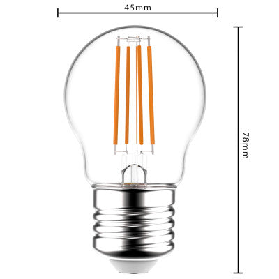 Lampe à filament LED 470 lumens - 4,5W - Blanc chaud 2700K - E27 - Boule G45 - Verre transparent - Rétro