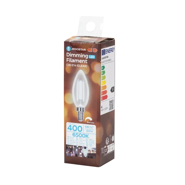 Kaarslamp E14 dimbaar daglichtwit | C35 LED 4W~400Lm=38W halogeen verlichting | helder glas - 6500K