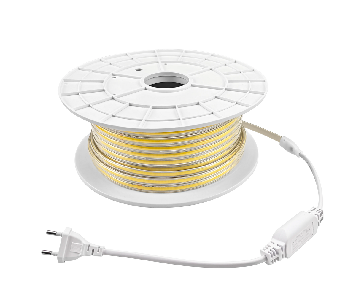 COB-LED-Lichtschlauch 230 V – Warmweiß 3000 K – 10 W/m – 1000 lm/m – IP65 – Zuschneidbar – 50-m-Rolle