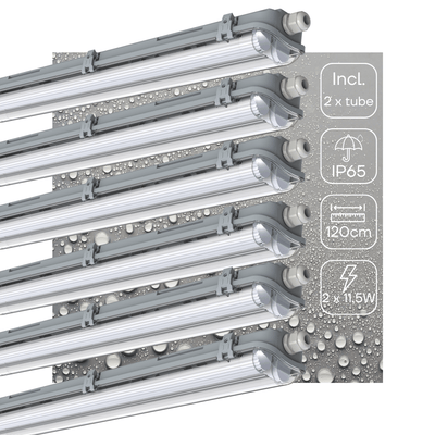 Feuchtigkeitsbeständige LED-Leuchte, 4260 Lumen, 23 W, Kaltweiß (4000 K), Schutzart IP65, Doppelleuchte, 120 cm, 6 Stück