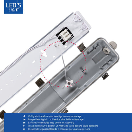 LED-Doppelleuchte, feuchtigkeitsbeständig, 60 cm – 2220 Lumen – 12 W – Kaltweiß (4000 K) – Schutzart IP65 – IK08 – Inkl. 2 LED-Röhren