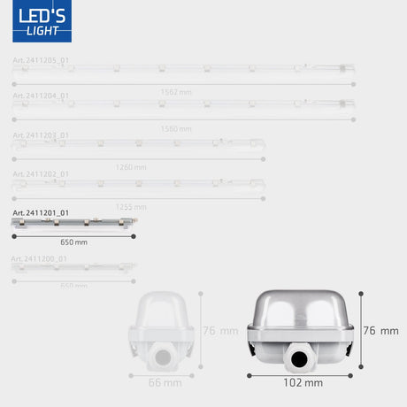 Feuchtigkeitsbeständige LED-Leuchte, 4260 Lumen, 23 W, Kaltweiß (4000 K), Schutzart IP65, Doppelleuchte, 120 cm, 6 Stück
