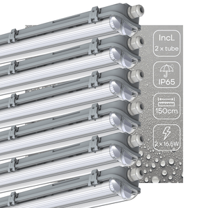 Feuchtigkeitsbeständige LED-Leuchte, 6120 Lumen, 33 W, 4000 K Kaltweiß, Schutzart IP65, IK08, 150 cm, 6 Stück