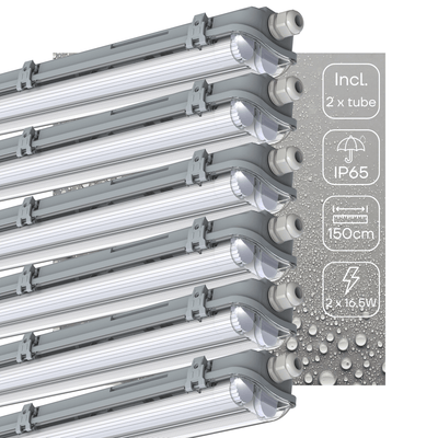 Plafoniera LED resistente all'umidità 6120 lumen - 33W - Bianco freddo 4000K - IP65 - IK08 - 150cm - 6 pezzi