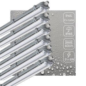 LED Moisture-resistant luminaire 2220 lumens - 12W - Cool white 4000K - IP65 - Double tube 60cm - 6 pieces