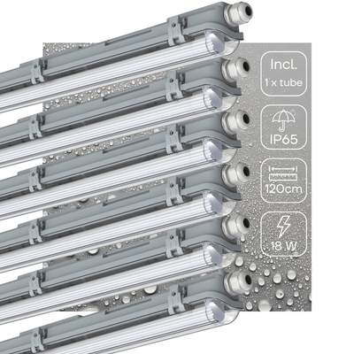 Feuchtigkeitsbeständige LED-Leuchte, 2160 Lumen, 18 W, Tageslichtweiß (6500 K), Schutzart IP65, 120 cm, 6er-Pack