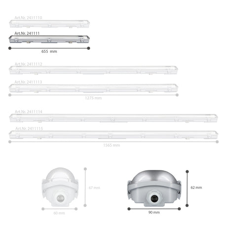 Feuchtigkeitsbeständige LED-Leuchte, 1800 Lumen, 18 W, Kaltweiß (4000 K), Schutzart IP65, Doppelleuchte, 60 cm, 4er-Pack