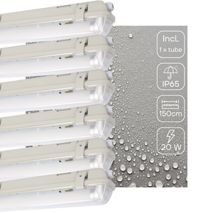 Feuchtigkeitsbeständige LED-Leuchte mit Mikrowellensensor, 150 cm – 3100 Lumen – 20 W – Kaltweiß 4000 K – Schutzart IP65 – 6 Stück