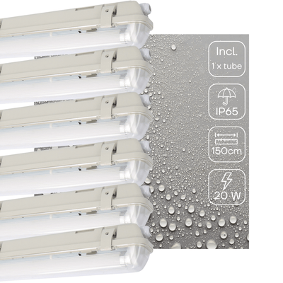 Feuchtigkeitsbeständige LED-Leuchte mit Mikrowellensensor, 150 cm – 3100 Lumen – 20 W – Kaltweiß 4000 K – Schutzart IP65 – 6 Stück