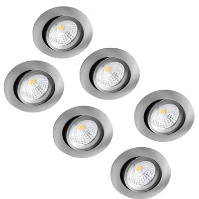 6er-Pack – LEDs Light Pro LED-Einbaustrahler Nickel – DimToWarm – Ø 68 mm – neigbar – warmweißes Licht – CRI95