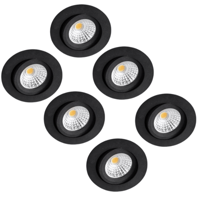 6er-Pack – LEDs Light Pro LED-Einbaustrahler Schwarz – DimToWarm – Ø 68 mm – Schwenkbar – Warmweißes Licht – CRI95 – Dimmbar