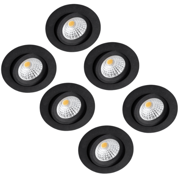 6 PACK - LED's Light Pro LED Inbouwspot Zwart - DimToWarm - Ø 68mm - Kantelbaar - Warm wit licht - CRI95- Dimbaar