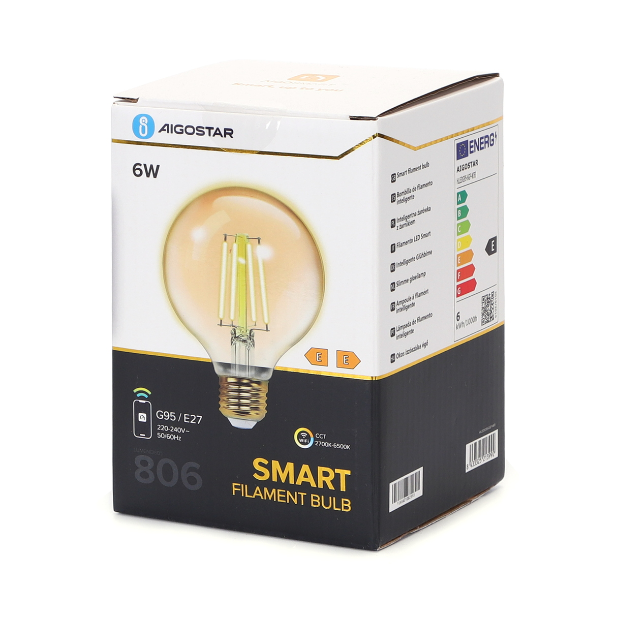 Globe E27 light bulb WiFi CCT 2700K-6500K | G95 - warm white - daylight white LED 6W ~ 806 Lumen - amber glass - 230 Volt