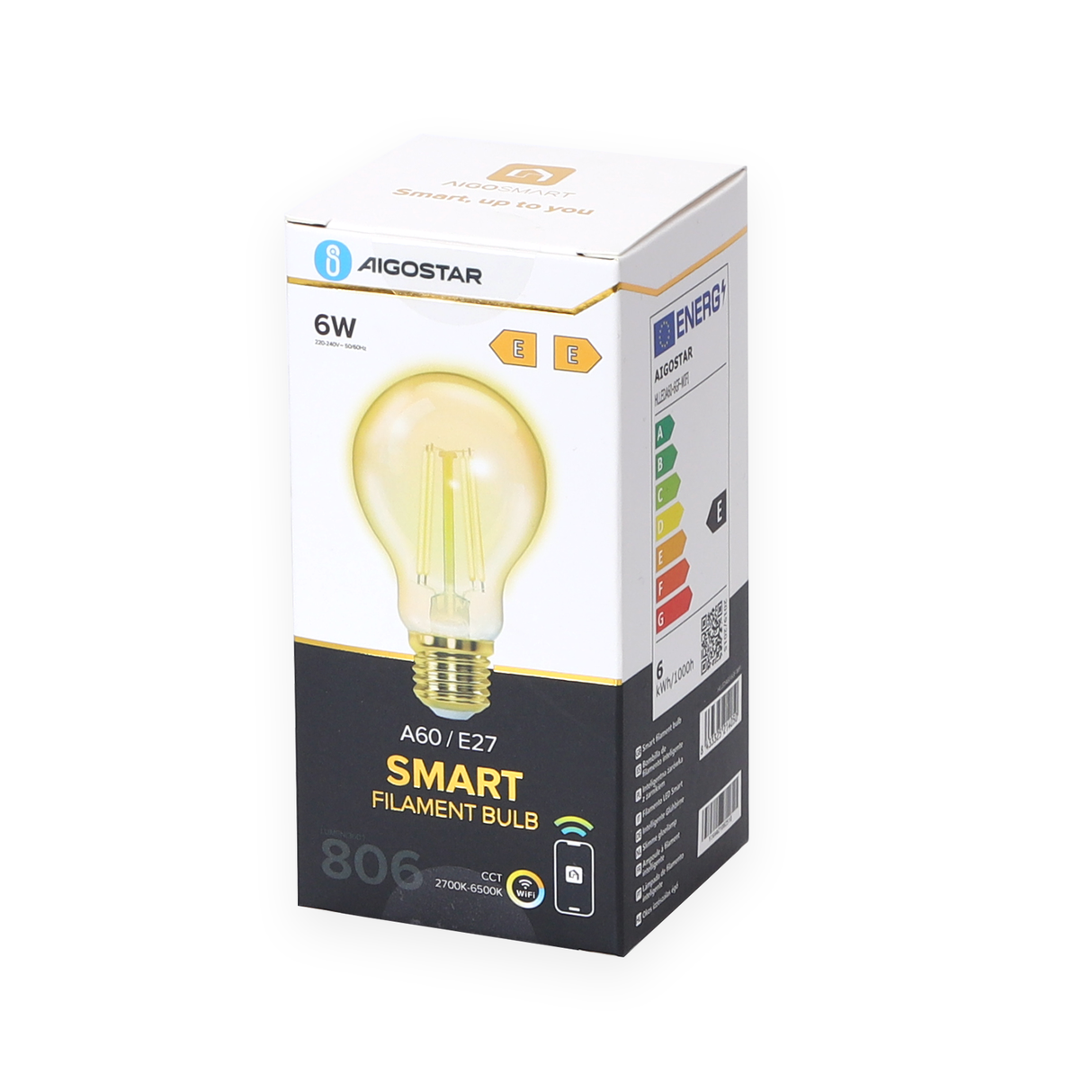 Gloeilamp E27 6W WiFi + Bluetooth CCT 2700K-6500K | Smartlamp A60 - warmwit - daglichtwit LED ~ 806 Lumen - amber glas - 230 Volt