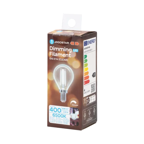 Kogellamp E14 dimbaar daglichtwit | G45 LED 4W~400Lm=38W halogeen verlichting | helder glas - 6500K