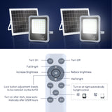 Außenleuchte grau mit Solarpanel | LED-Bauleuchte 100W~1200 Lumen Strahler + Fernbedienung | Tageslichtweiß 6500K - 90° Lichtwinkel | wasserdicht IP65