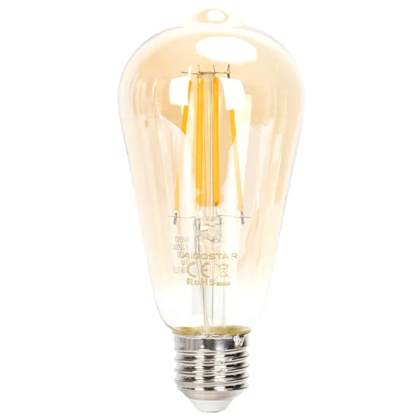 Kooldraadlamp E27 dimbaar flame warmwit | ST64 LED 6W~600Lm=51W halogeen verlichting | amber glas - 2200K