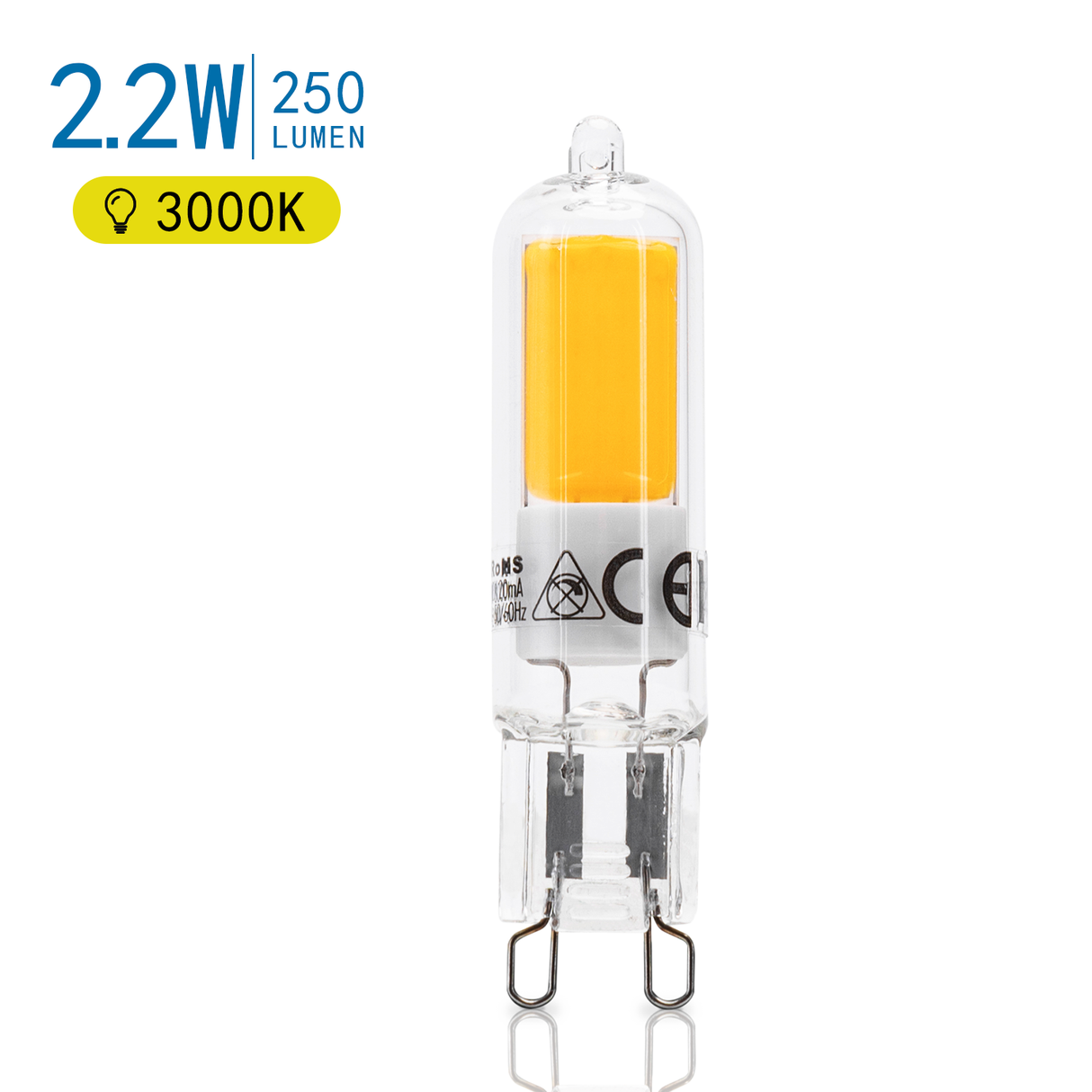 G9-Stecklampe | LED 2,2W - 250 Lm = 25W Halogenlicht | warmweiß COB 3000K | 230V