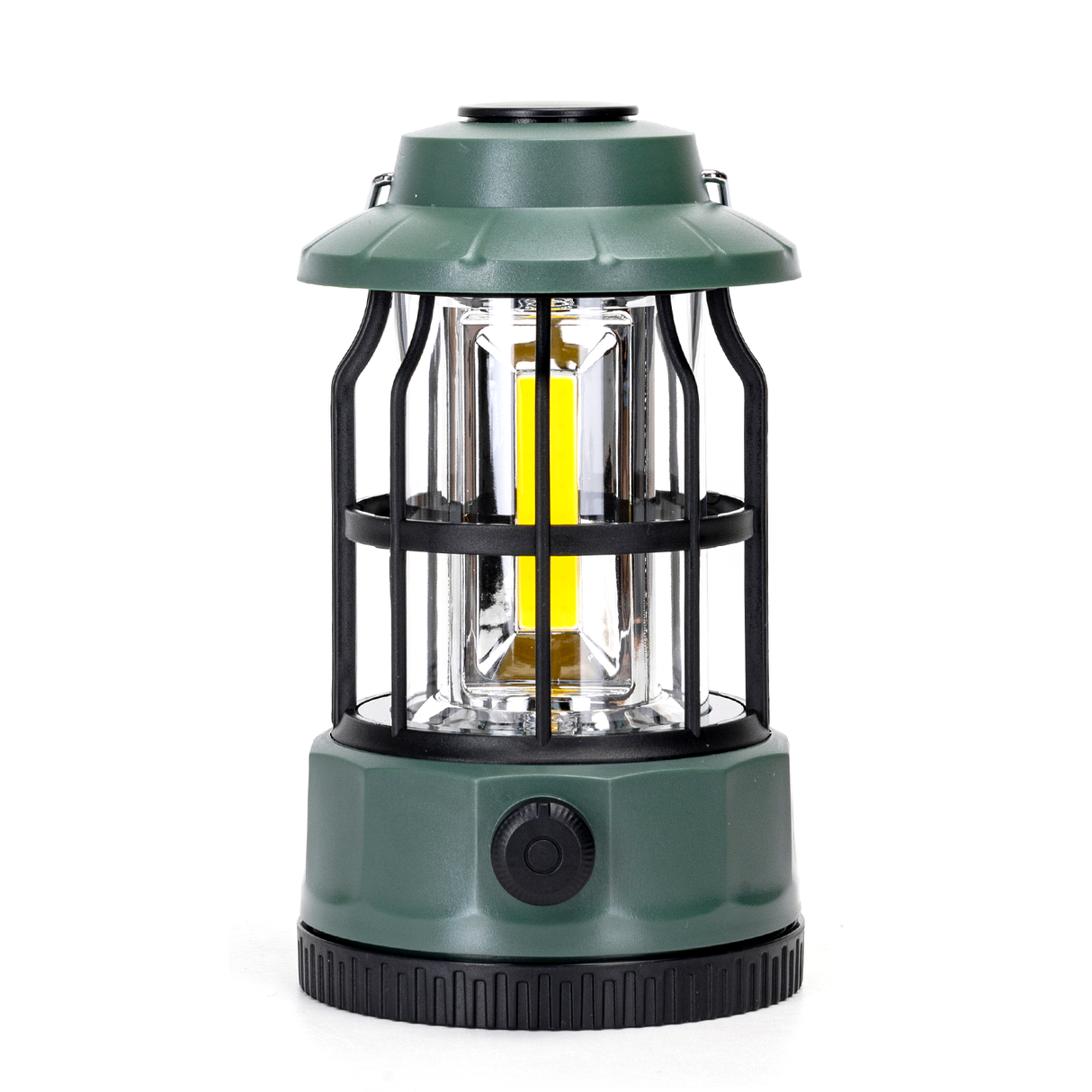 Camping LEDlamp op batterijen (exclusief) - tentlamp warmwit groen - dimbare noodlamp met handvat