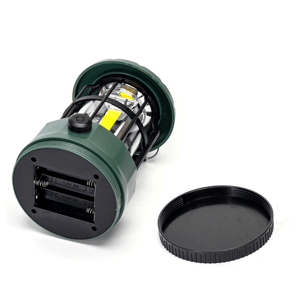 Camping LED lamp on batteries (not included) - tent lamp warm white green - dimmable emergency lamp with handle