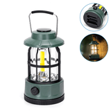 Camping LED lamp on batteries (not included) - tent lamp warm white green - dimmable emergency lamp with handle