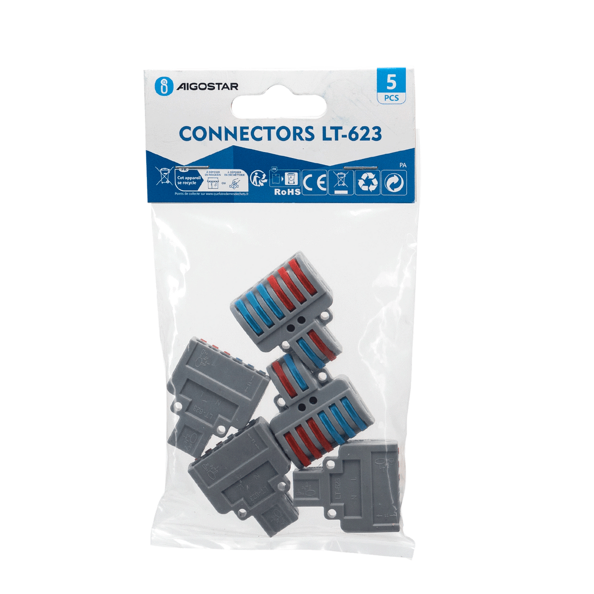 Lasklem set 5 stuks - LT-623 2-in-6-uit verbindingsklem 0.08-4mm²  | IP20 hersluitbaar