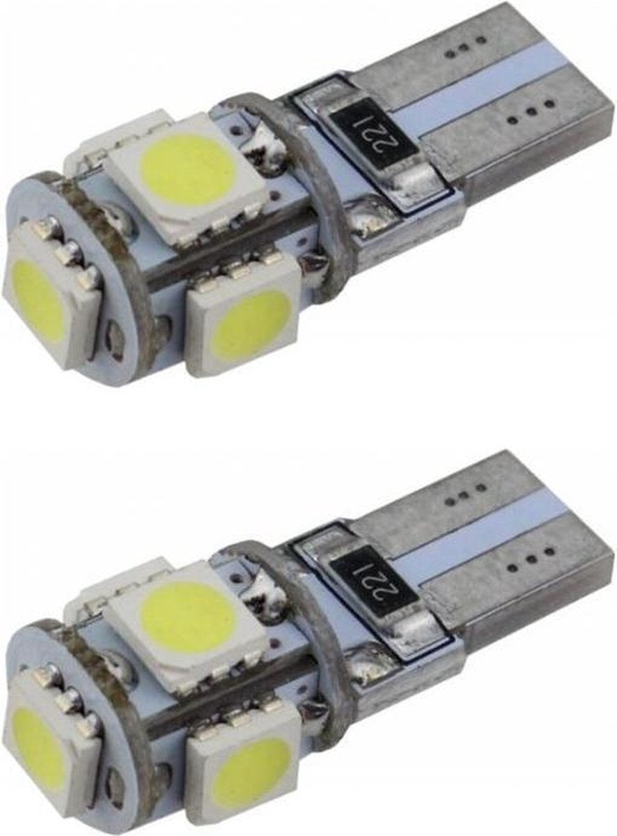 T10 Autobeleuchtung 2 Stück | LED 5-SMD Tageslichtweiß 6000K | CANBUS 12V DC