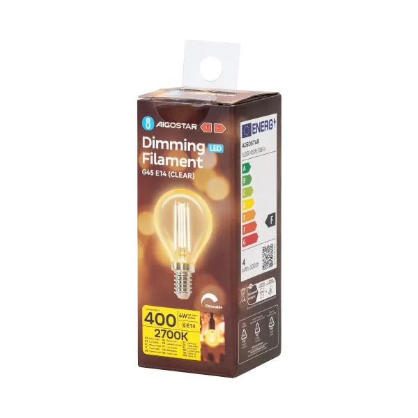 Kogellamp E14 dimbaar warmwit | G45 LED 4W~400Lm=38W halogeen verlichting | helder glas - 2700K