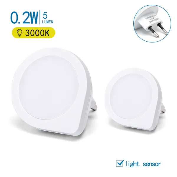 Nachtlampje rond warmwit 2 stuks | dagnachtsensor | 3000K - 0.2 Watt - 5 Lumen - 230V