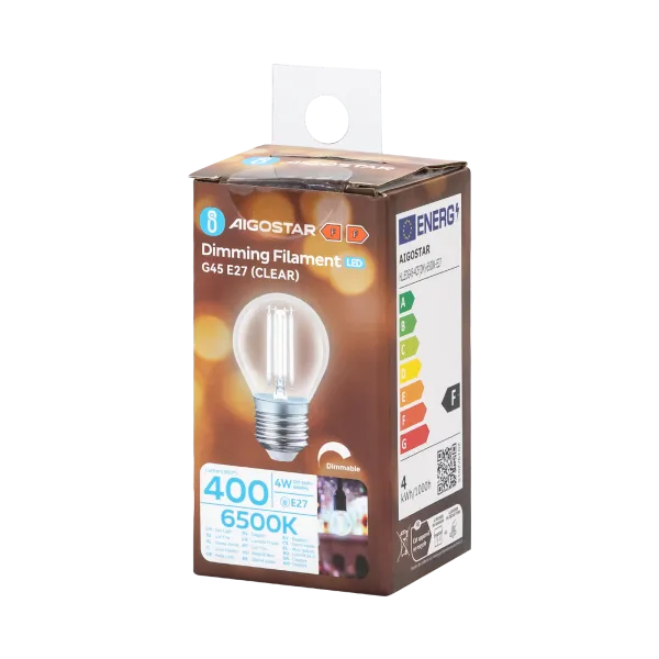 Kogellamp E27 dimbaar daglichtwit | G45 LED 4W~400Lm=38W halogeen verlichting | helder glas - 6500K