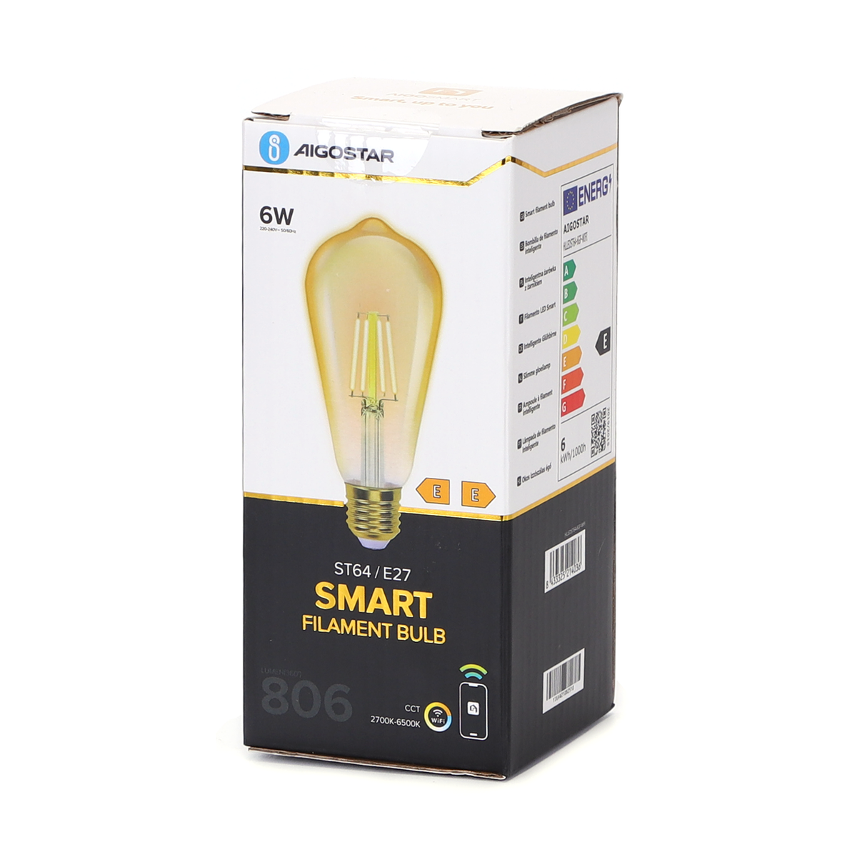 Kohlefadenlampe E27 6W WiFi CCT 2700K-6500K | ST64 - warmweiß - tageslichtweiße LED ~ 806 Lumen - Braunglas - 230 Volt