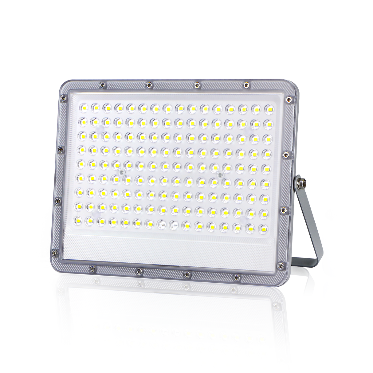 Außenleuchte grau mit Solarpanel | LED-Bauleuchte 200W~2000 Lumen Strahler + Fernbedienung | Tageslichtweiß 6500K - 90° Lichtwinkel | wasserdicht IP65 