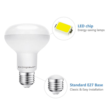 Aigostar R80 daylight white reflector bulb with an E27 fitting and energy-efficient LED chip for bright lighting