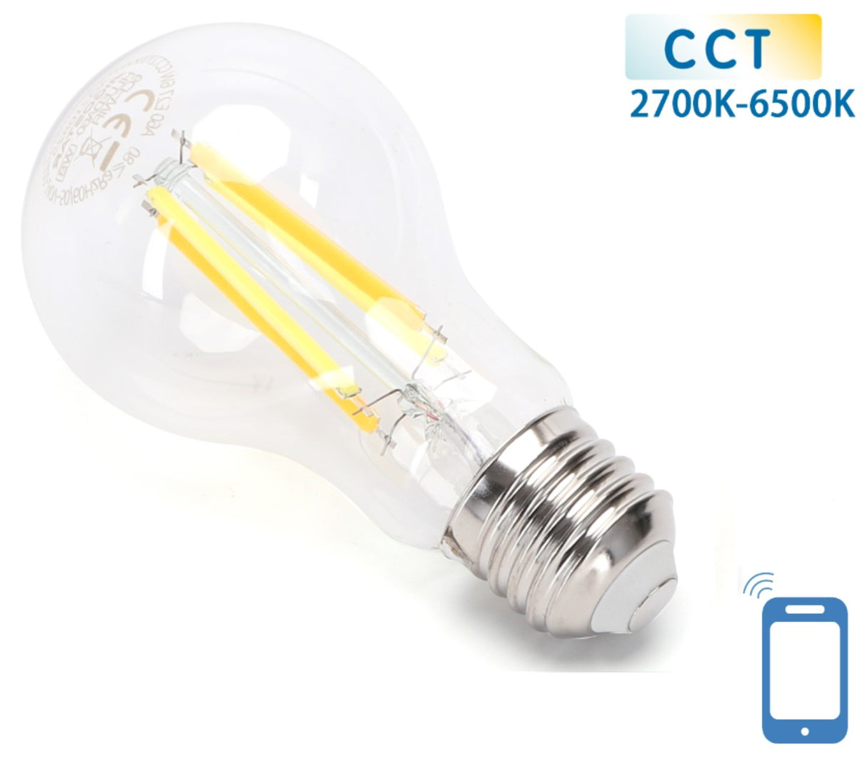 Light bulb E27 6W WiFi + Bluetooth CCT 2700K-6500K | Smart lamp A60 - warm white - daylight white LED ~ 850 Lumen - clear glass - 230 Volt