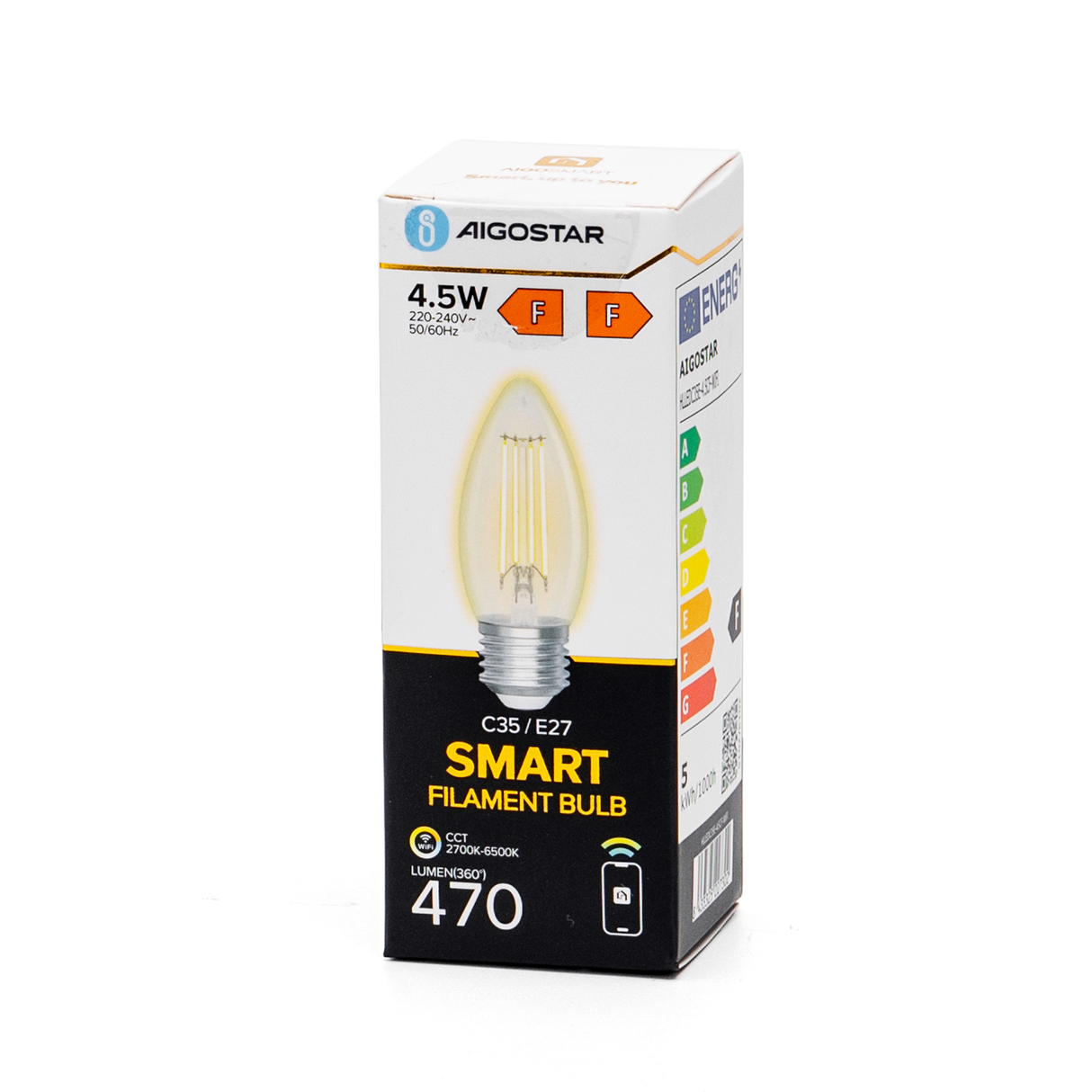 Kerzenlampe E27 4,5W WiFi + Bluetooth CCT 2700K-6500K | Smarte Lampe C35 – warmweiß – tageslichtweiße Filament-LED ~ 470 Lumen – klares Glas – 230 Volt