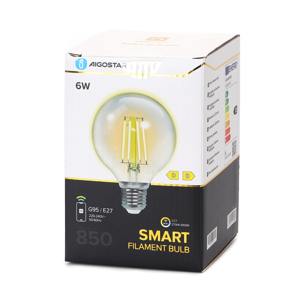 Globe E27 Glühbirne 6W WiFi CCT 2700K-6500K | G95 – warmweiß – tageslichtweiße LED ~ 850 Lumen – klares Glas – 230 Volt