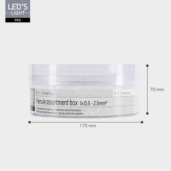 Sortiment an Aderendhülsen – 5 Größen von 0,5 mm² bis 2,5 mm² – 1100 Stück