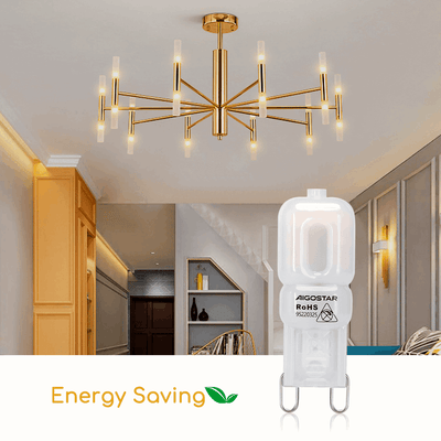 Aigostar G9 LED capsule bulbs in an elegant pendant light with modern decor and energy-saving features