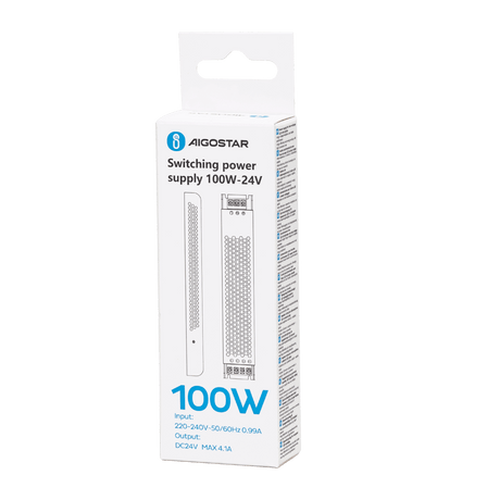 Aigostar LED driver 24V 100W packaging with clear specifications and instructions for use