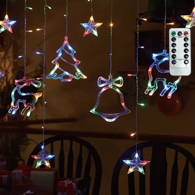 Aigostar mehrfarbiger Eiszapfen-Lichtervorhang mit Fernbedienung, verziert mit Weihnachtssternen und Tieren