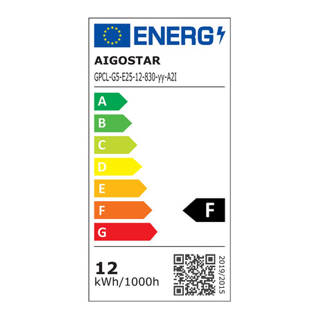 Aigostar energie label van een LED plafondlamp met bewegingssensor en een energieclassificatie F